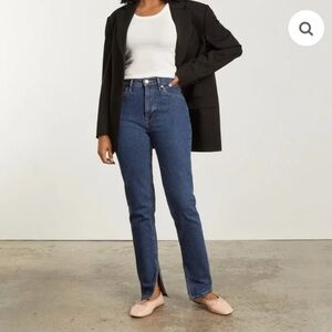 Everlane Women's Straight Leg Jeans in Dark Blue with Front Slit